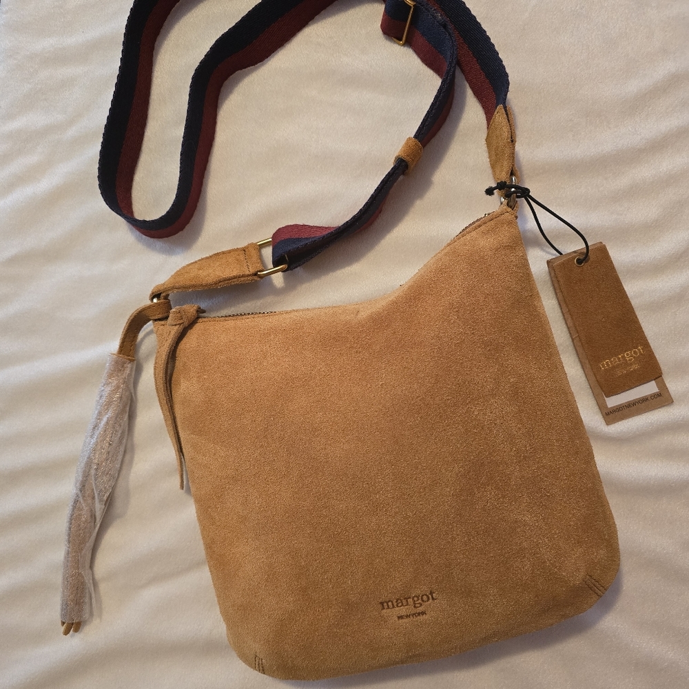 Margot New York, SM Remy Hobo Suede Crossbody, Genuine Leather Purse, NWT